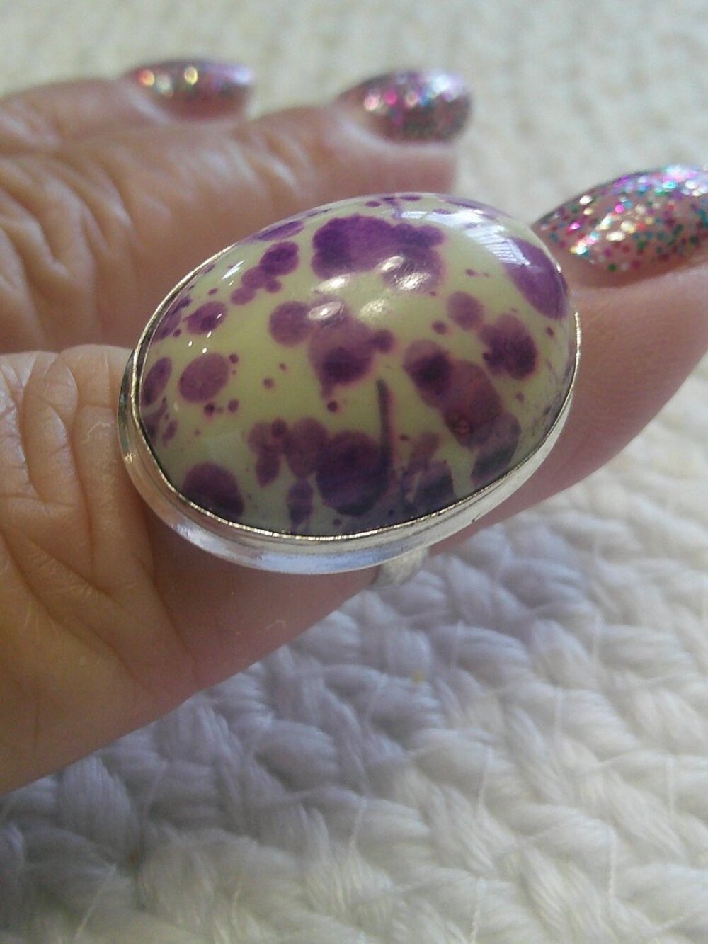 Beautiful PURPLE MOSAIC JASPER Handmade Sterling 925 Ring Size 7.25 #356F